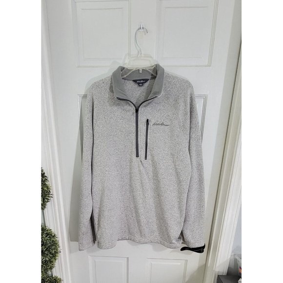 EDDIE BAUER Men’s Large Gray Fleece-Lined Sweater Pullover 1/2‎ Zip Long Sleeve - Picture 6 of 15